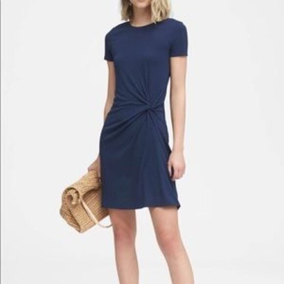 Banana Republic side twisted knot short dress small navy - Picture 1 of 13